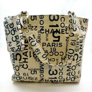 Chanel Tote Bag Beige and Blue Canvas